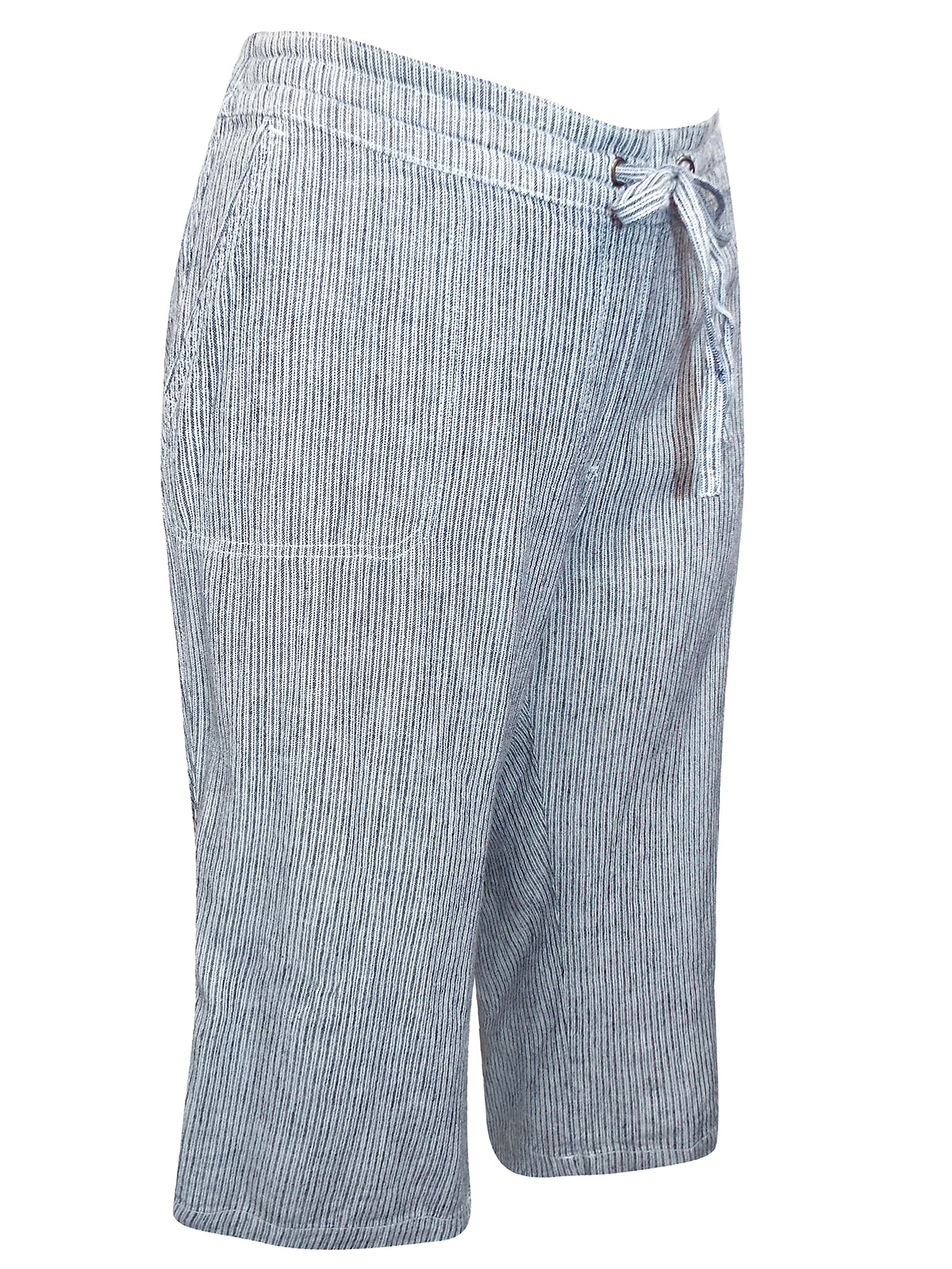 Marks and Spencer - - M&5 NAVY Linen Blend Striped Cropped Trousers