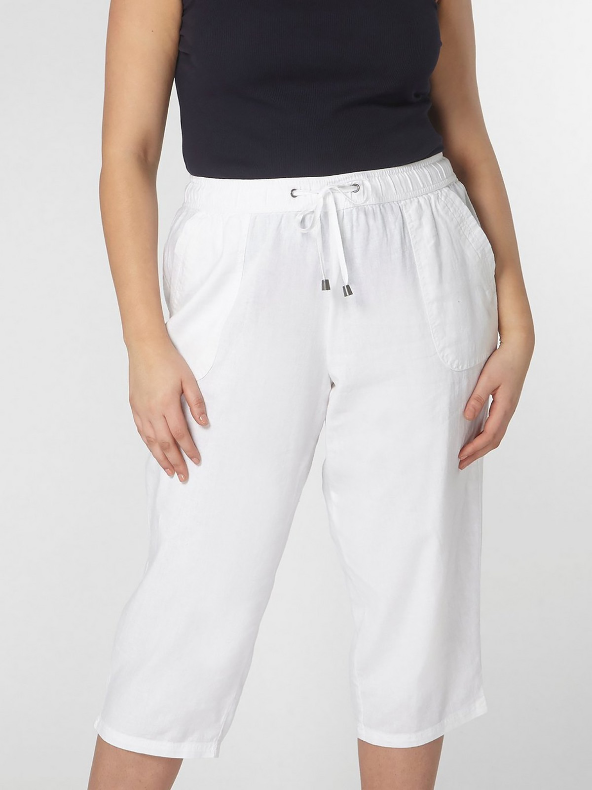 IVORY Linen Blend Drawstring Waist Cropped Trousers - Plus Size 14 to 28