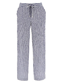 Capsule BLUE/WHITE Linen Blend Striped Easy Care Trousers - Plus Size 16