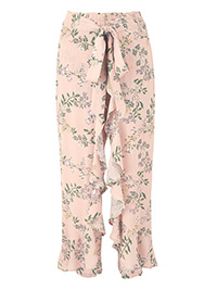 PINK Floral Print Crinkle Wrap Crop Trousers - Plus Size 16 to 18