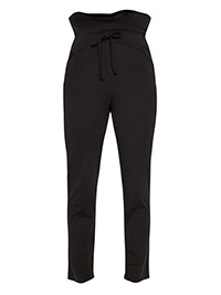 PLT BLACK Cotton Rich Paperbag Waist Tapered Trousers - Size 4 to 16