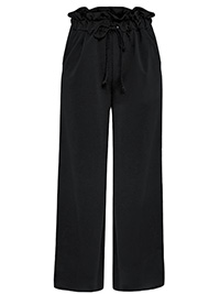PLT BLACK Cotton Rich Jersey Paperbag Wide Leg Trousers - Size 4 to 16