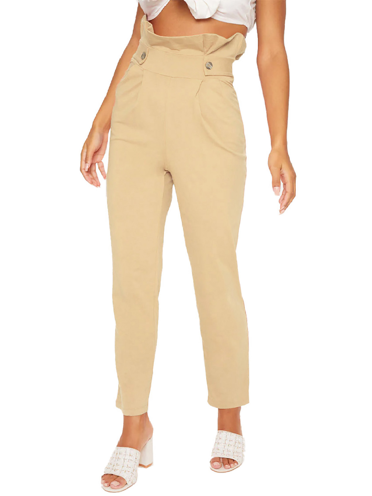 Pretty Little Thing - - PLT STONE Button Detail Tapered Trousers - Size ...