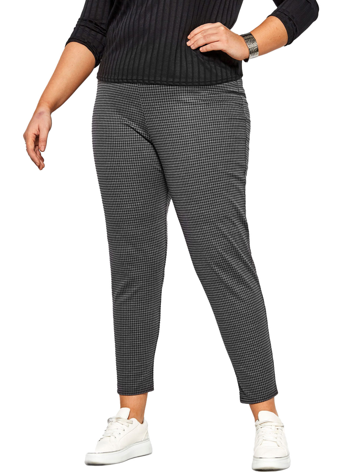 CURVE - - Curve GREY Dogtooth Ponte Trousers - Plus Size 22 to 34/36