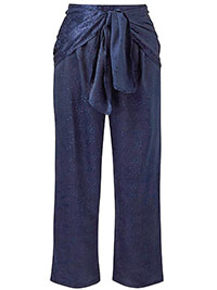 JD Williams NAVY Jacquard Tie Front Wide Leg Trousers - Plus SIze 14 to 18