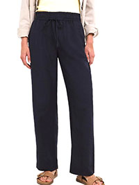 NAVY Linen Blend Straight Leg Trousers - Plus Size 18 to 32