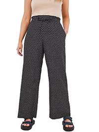 Capsule BLACK Pull On Geo Print Linen Blend Wide Leg Trousers - Plus Size 12 to 32