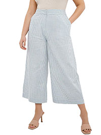 BLUE Gingham Linen Mix Wide Leg Culottes - Plus Size 20 to 30