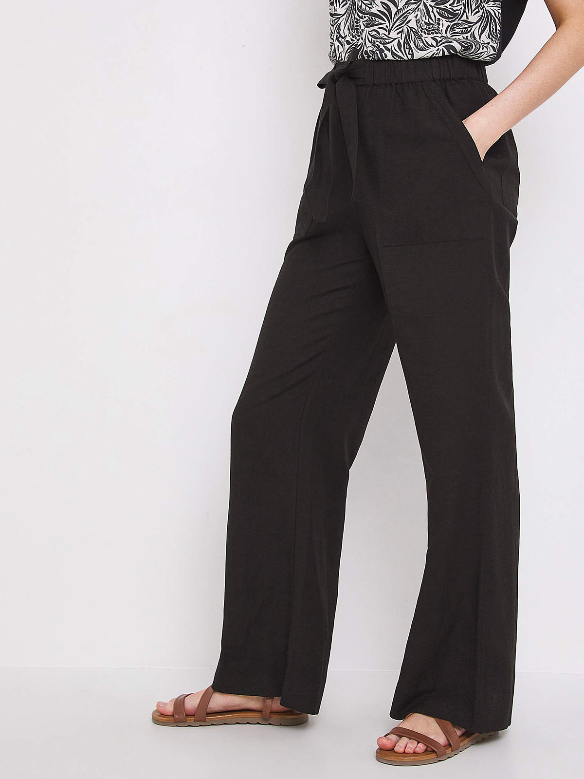 Julipa - - BLACK Linen Blend Trousers - Plus Size 12 to 24