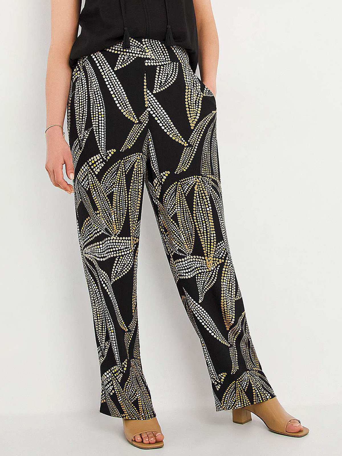 Julipa - - BLACK Spot Print Crinkle Trousers - Plus Size 16 to 24