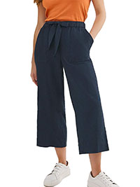 Julipa NAVY Linen Blend Cropped Trousers - Plus Size 12 to 28