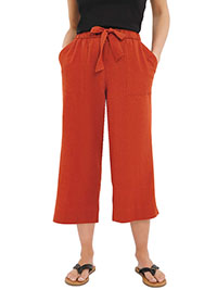 CINNAMON Linen Blend Cropped Trousers - Plus Size 18 to 22