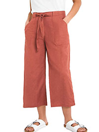 Capsule BURNT-SIENNA Linen Culottes with Removable Tie Waist - Plus Size 18 to 32