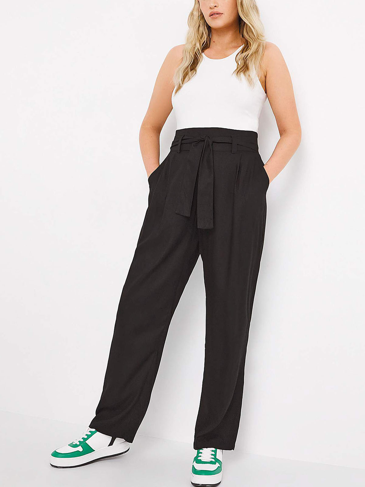 ketyyh-chn99 Pants Women's Casual Loose Paper Bag Waist Long Pants Trousers  with Bow Tie Belt Pockets - Walmart.com