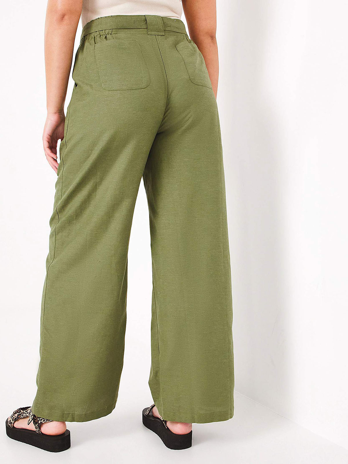 Capsule - - KHAKI Linen Blend Trousers with Removable Tie - Plus Size ...