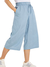 BLUE Pull On Linen Mix Wide Leg Culottes - Plus Size 16 to 32