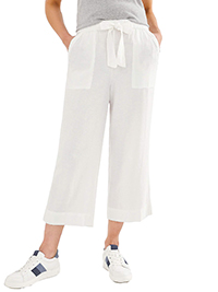 WHITE Linen Blend Cropped Trousers - Plus Size 14 to 30