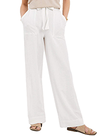 WHITE Relaxed Tie Waist Linen Blend Trousers - Size 24 to 26