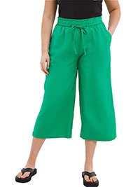 Capsule BRIGHT-GREEN Pull On Linen Mix Wide Leg Culottes - Plus Size 12 to 28