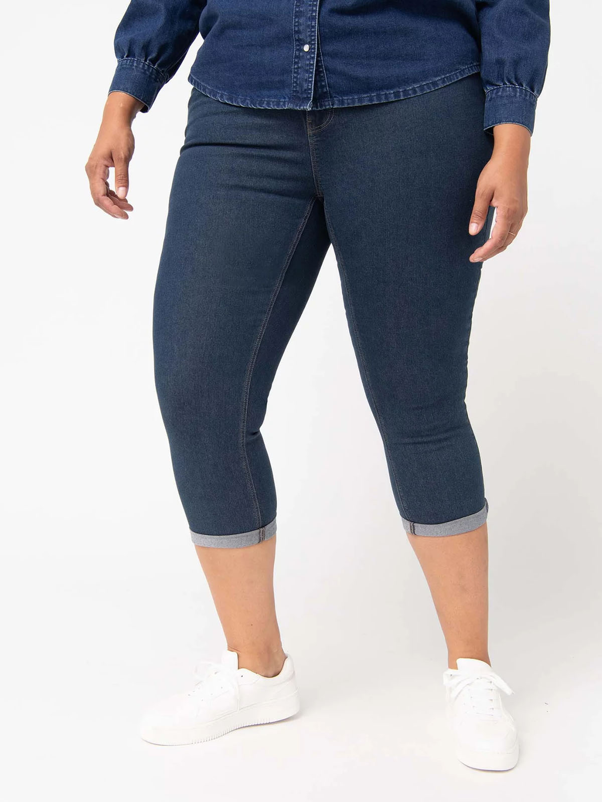 Gemo Gemo DARK DENIM Cropped Stretch Denim Jeans Plus Size