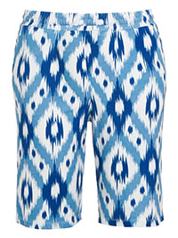 SNOW-WHITE Ikat Print Cotton Knit Rose Fit Bermuda Shorts - Plus Size 20/22 to 36/38 (US 16/18 to 32/34)