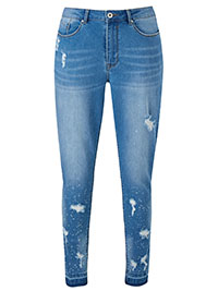 LIGHT-BLUE Chloe Paint Splatter Distressed Hem Skinny Jeans - Plus Size 32