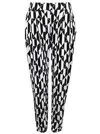 BLACK Pull On Geo Print Jersey Harem Trousers - Plus Size 14 to 18