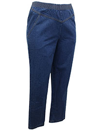 BLUE-DENIM Pure Cotton Pull On Straight Leg Denim Jeans - Plus Size 18 to 22 (US 14 to 18)