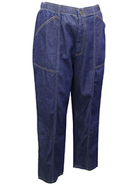 DARK-BLUE Pure Cotton Contrast Stitch Straight Leg Jeans - Plus Size 18 to 24 (US 16W to 22W)