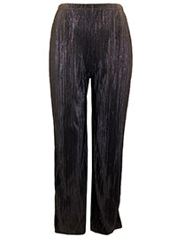 BLACK Straight Leg Shimmer Plisse Trousers - Size 8 to 10
