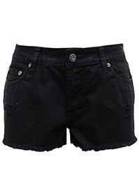 BLACK Pure Cotton Distressed Denim Shorts - Size 10 to 12 (EU 36 to 38)