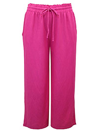 HOT-PINK Easy Care Linen Blend Wide Leg Trousers - Size 10 to 32