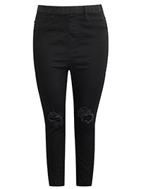 BLACK Distressed Ripped Knee Skinny Jeggings - Plus Size 16 to 24