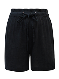 BLACK Crinkle Tie Waist Shorts - Plus Size 14 to 28