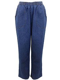 BLUE Pure Cotton Pull On Jeans - Plus Size 14 to 22 (US 12 to 20)