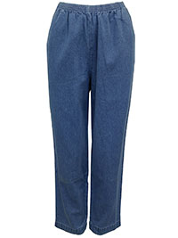 BLUE Pure Cotton Pull On Straight Leg Jeans - Plus Size 14/16 to 22/24 (US M to 2XL)