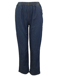 BLUE-DENIM Pure Cotton Pull On Straight Leg Jeans - Size 10/12 to 18/20 (US S to L)